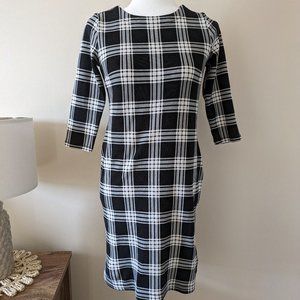 Talbots Plaid Dress Petite black & white 100% cotton